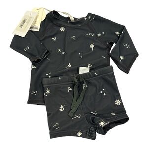 Nautical Kids Swim Trunks - DARK CHARCOAL and White